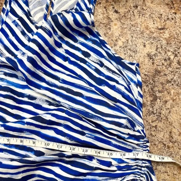 New A.L.C. Rue Stripe Ruched Silk Blend Dress in White Blue Size 14 - Picture 11 of 13